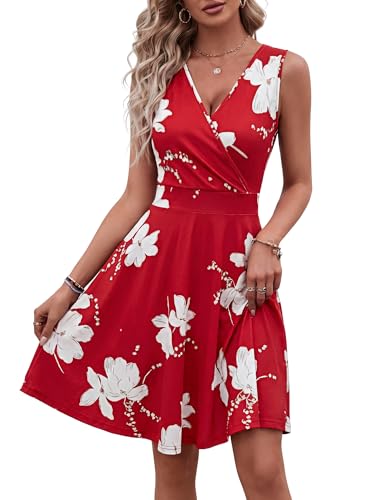 Image of GUBERRY Womens Wrap V Neck Sleeveless Sundress Summer Flare Tank Dress with Pockets