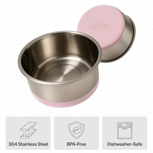 Image of GORILLA GRIP Dog Bowls, Food Grade 304 Stainless Steel, Holds 8 Cups Each (64 fl oz) Food and Water Bowl for Feeding Dogs and Cats, Dishwasher Safe, Rust Resistant, BPA Free Rubber Base Set of 2 Pink