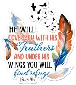 Pack of 4-3 Inch Stickers - Psalm 914 Under His Wings Vinyl Decal Sticker