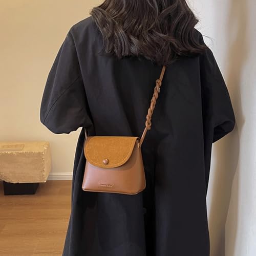 Suede Purse Mini Square Suede Bag with Braided Strap for Women Vintage Faux Suede and Leather Flap Purse Alt Crossbody Bags4