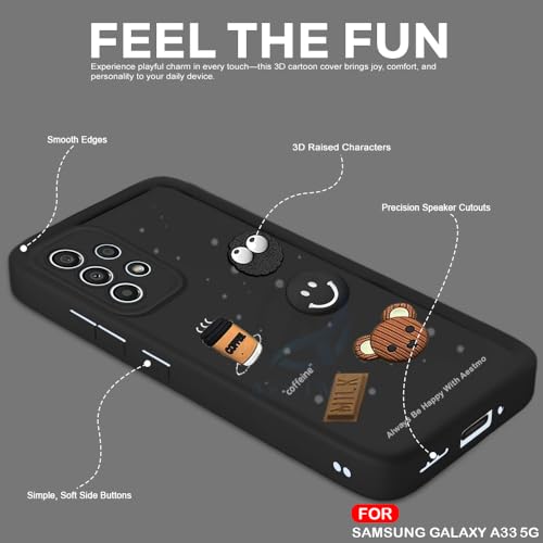 Image of AESTMO Back Case Cover for Samsung Galaxy A33 5G Cover | Cute Fun Cartoon 3D Ball | Coffee Silicone Case | Full Body Protection | Camera Protection Back Cover for Samsung Galaxy A33 5G (Black)