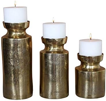 Uttermost Amina Antique Brass Pillar Candle Holders Set of 3