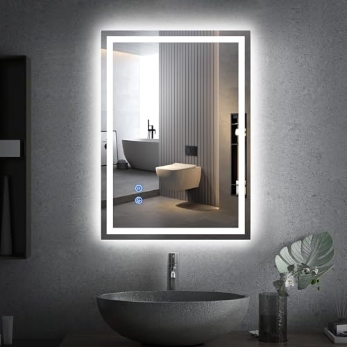 CROWNSHOP Bathroom Mirror with LED Lights 70x50cm 3 Colour Dimmable Lights