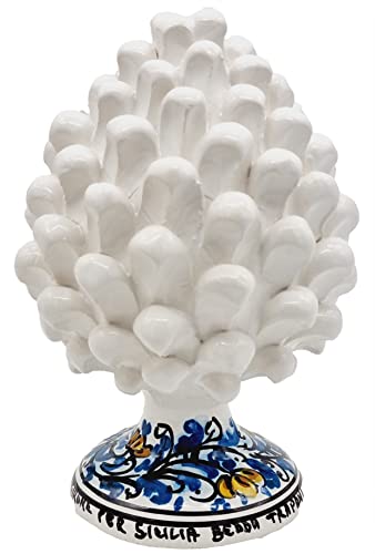 Sicilia Bedda - Pigna Siciliana con pie decorado - Modelo cerámico - Cerámica de Caltagirone (Altura 17 x 10, Blanco) Cover