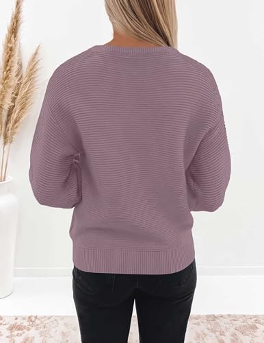 Image of ZESICA Women's Crew Neck Long Lantern Sleeve Fall 2026 Casual Loose Ribbed Knit Solid Soft Pullover Sweater Tops