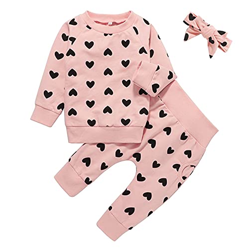 Image of Dimoybabe Baby Girl Clothes Toddler Fall Winter Outfits Set Long Sleeve Ruffle Shirts Tops + Pant + Headband 3pcs