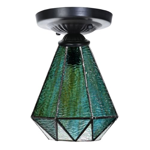 Plafonnier Tiffany-style noir Arata Green aux motifs géométriques rétro