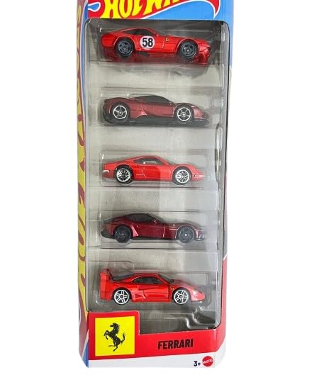 Image of HW's Ferrari 5-Pack Die-Cast Toy Cars, 1:64 Scale, Includes Dino 206 GT, SF90 Stradale, F40 Competizione and More, for Ages 3+