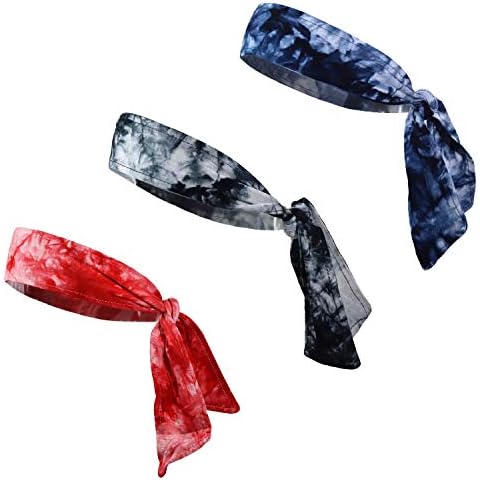 Kenz Laurenz Tie Back Headbands Moisture Wicking Athletic Sports Head Band You Pick Colors (3 Pack ATD/B/R/B) Cover