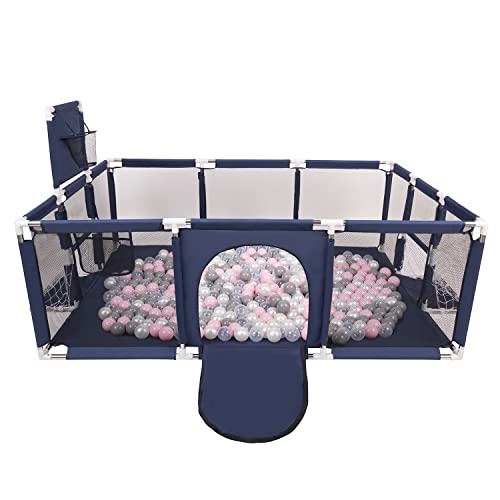 Selonis Parc Bébé Avec 100 Balles Plastiques Aire De Jeu Pliable Basket Football, Bleu Foncé:Perle/Gris/Transparent/Rose Poudré Cover