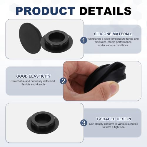 Image of MECCANIXITY 11pcs T-Shaped Silicone Plugs 30mm 1-3 /16 Inch Dia, Black | Snap in Plug Hole Seal Cover Round Rubber Stopper for 29-30mm Holes Kitchen Rubber Bulkheads Waterproof Sealing
