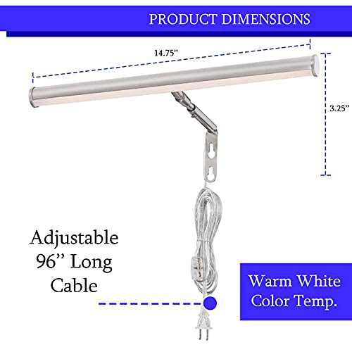 Ciata Picture Light, Picture Frame Light, 14-Inch, Integrated Led, 3000K, 4 Watt (40W Eqv) Metal Wall Mount Artwork Display Light, With In-Line On/Off Switch In Brushed Nickel Finish #TOP3