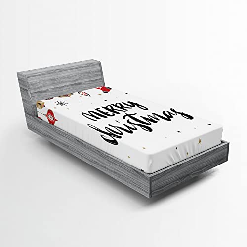 Ambesonne Noel 2 Pack Fitted Sheet, Modern Words, Bed Cover All-Round Elastic Deep Pockets 2 Pieces, Package Contains 2 Twin XL Size Fitted Sheets, Charcoal Black