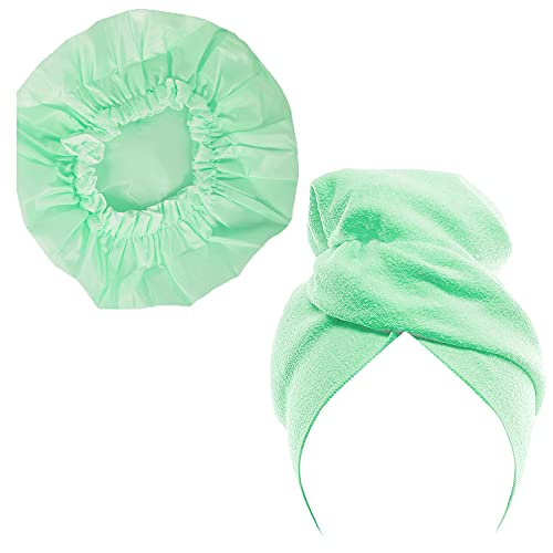 Spa Savvy Shower Cap and Twist Hair Turban Duo, Enhance Your Shower E…