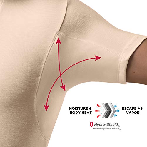 Sweatproof Undershirt for Men with Underarm Sweat Pads (Slim Fit, V-Neck) Beige - Thumbnail 4