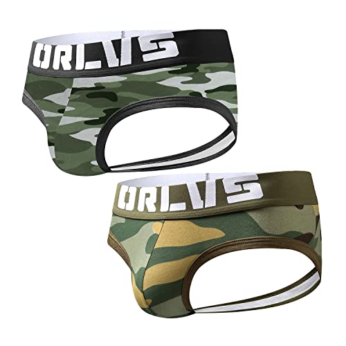 Swbreety Men's Sexy Jockstrap Underwear Hollow Out Camo Briefs Cotton Thong