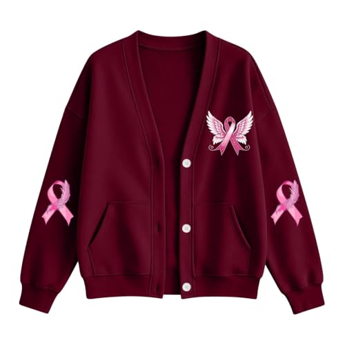 Breast Cancer Awareness Sweatshirt for Women Button Down Oversized Cardigan - image 4