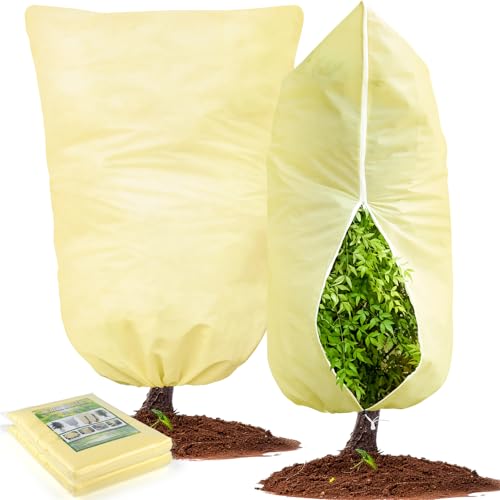TRIITECH 2 Packs Plant Covers for Winter 80x120cm, Shrub Covers for Winter, Plant Cover Freeze Protection, Cold Frost Protection Cover with Zipper Drawstring(80gsm)