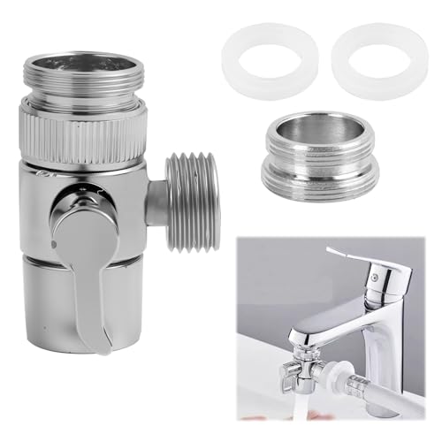 Chrome Brass Diverter Faucet, 3 Way Valve, 3-Way Diverter for Shower and Sink with External Adapter M22 x M24, Switch Valve for Kitchen and Bathroom, Easy Installation