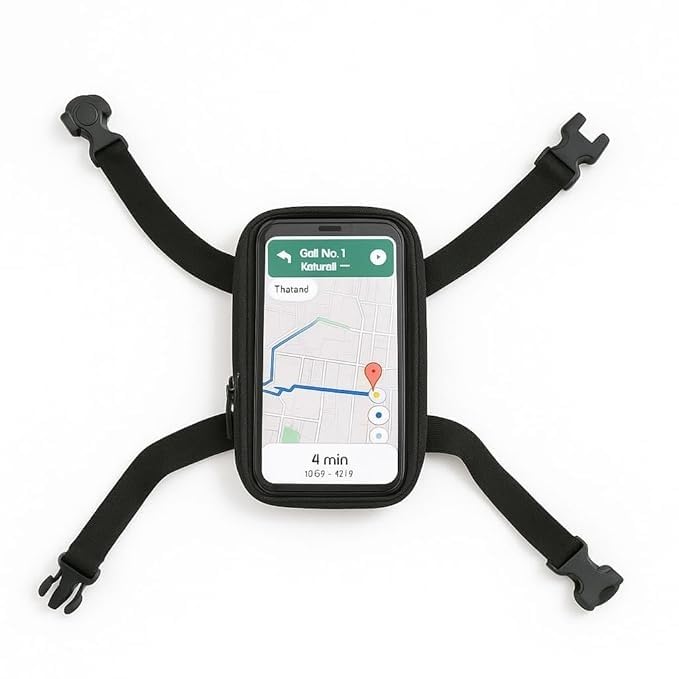 Image of Rhythm Universale Mobile Holder /Stand /Mount Pouch for Scooters Scooty Activa Jupiter EV's | X1 Model (Pack of 1 pcs) Colour Black Cover