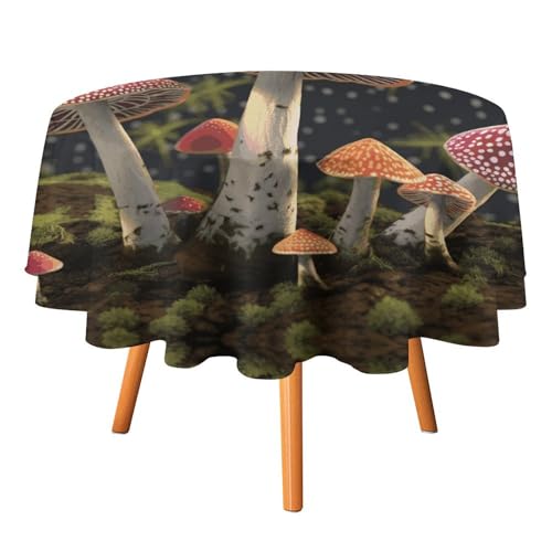 Nappe ronde motif champignon 178cm lavable pour table de cuisine