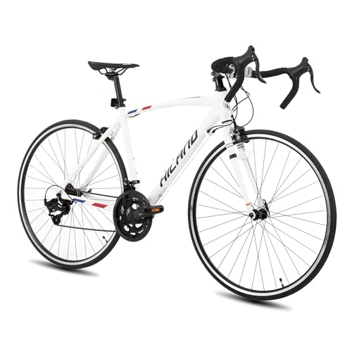 HILAND 700C Road Bike, Aluminum Racing Bike for Men Women Adult, White, M