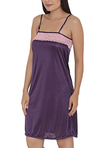Clovia Women's Satin Short Nighty with Lace - Image 3