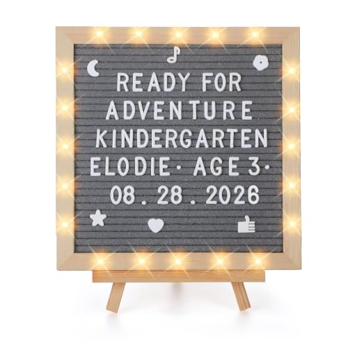 Image of 10 inchx10 inch Felt Letter Board with LED Lights & Stand, First Day of School Sign