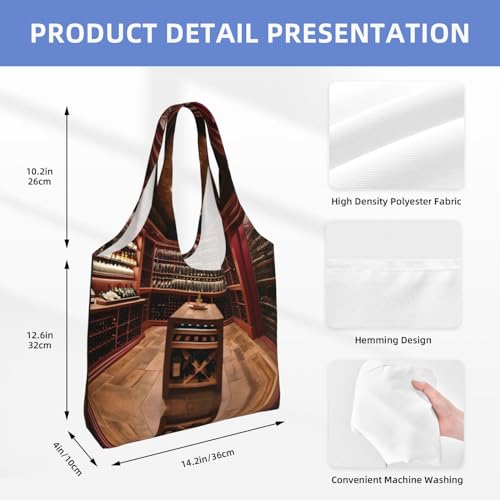 Sac fourre-tout en toile noir motif cave à vin grand cabas shopping femme