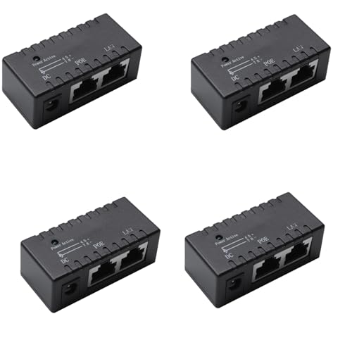 ISTOVO 4X PoE Splitter Inyector PoE Rj45 DC 5.5Mm X 2.1Mm Entrada Pasivo PoE Injector Splitter Conector del Adaptador para la Cámara IP de Red (Negro)