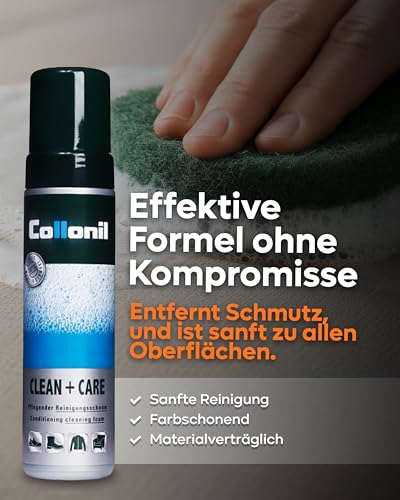 Collonil Clean & Care Classic Reinigungsschaum – Sanfte & effektive Pflege für Leder, Wildleder, Textil & Synthetik | Universal‑Cleaner | 200 ml – Made in Germany