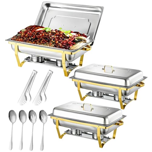 9QT Chafing Dishes for Buffet 2 Pack Stainless Steel Chafing Dish Buffet Complete Set Catering Warmer Server with Lid & Cover Holder Food Warmers for Any Parties (Gold - 2 Pack Rectangle)