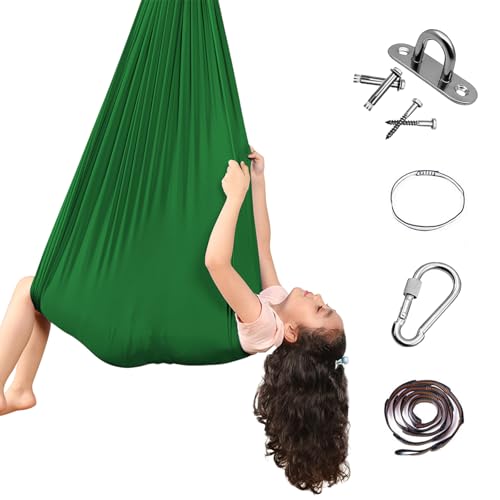 Aerial Yoga Hängematte Set, 150x280 cm Aerial Yogas Swing Air Fliegen Anti-Gravity YogaSwing Yoga mit BeschlägenSchaukel Hammock Swing 200 kg Tragfähigkeit(Grün)