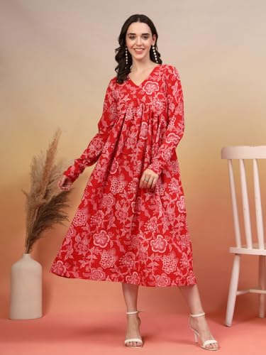 Image of COTLAND Fashions Jaipuri Cotton Printed A-Line Flared Dress for Women
