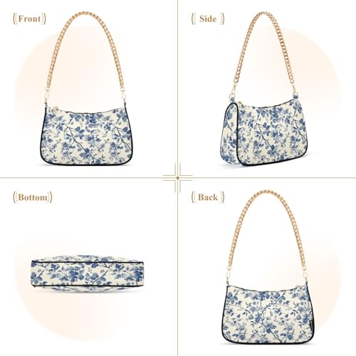 Bolso Tote Floral Azul y Blanco para Mujer con Cadena miniatura 4