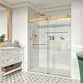 YINVANI Frameless Soft Close Shower Door, 56"-61" W x 79" H, Width Adjustable, SGCC Certified 3/8" (10 mm) Clear Tempered Glass Shower Door, Dual Sliding, Stainless Steel Brushed Gold Finish DS13