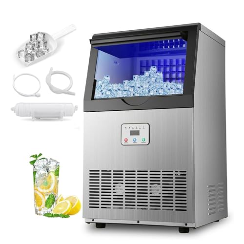 PPLDABNK Máquina de Hielo Comercial de Gran Capacidad (55 kg/día), 36 Cubitos de Hielo en 14 Minutos, desinfección de Iones Negativos y Capa de Espuma Aislante, Limpieza automática,55kg