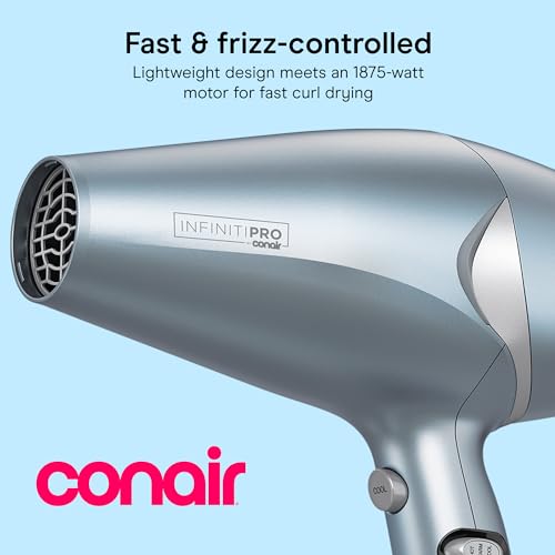 Image of Conair InfinitiPRO Style & Shine Hair Dryer | Ultra-lightweight 1 lb. Curl-Defining Dryer for Curly, Wavy, Thick, and Fine Hair, Blue, 527BXL