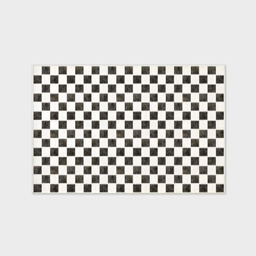 Image of EverGrace Checkered Plaid Area Rug 6x9, Soft Faux Wool Rugs Washable Anti Slip Rugs Large Rug Carpet for Entryway Bedroom Living Room Hallway Kitchen and Laundry Room, Black and White
