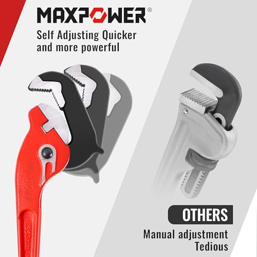 Image of MAXPOWER 14-inch Pipe Wrench, Self-Adjusting Pipe Wrench, Rapid Grip Multi-function Quick Self Adjustable Plumbing Pipe Capacity 0.7 inch-2 inch