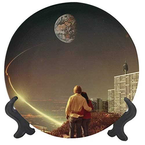 Lyzelre Space Ceramic Decorative Plate We Used to Live There Too Porcelain Ceramic Plate Ceramic Ornament for Dining Table SettingWedding Reception DecorationsChristmas Tablescape 8 inch