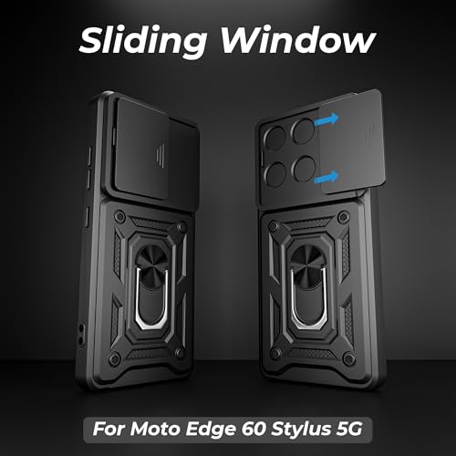 Image of A rtistque Armor Bumper Back Case Cover for Motorola Moto Edge 60 Stylus 5G | Stylish Ring Holder & Inbuilt Stand | Sliding Camera Cover | TPU Protective | Motorola Edge 60 Stylus Back Cover - Black