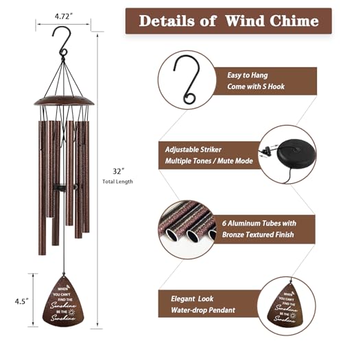 Image of Get Well Gifts for Women Men, 32 inch Bronze Wind Chimes Inspirational Gifts for Women, Cheer Up Positive Sending You Sunshine Get Well Soon Gift Baskets