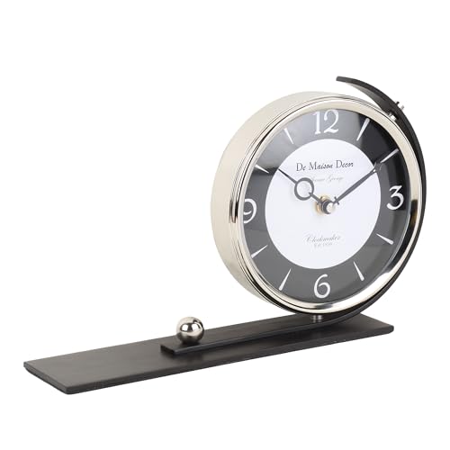Image of Decor de Maison Handcrafted Aleksi 2 Body Stand Analog Table Clock for Home, Room, Office, Shelves | Classic Non-Ticking Tabletop Battery Operated Desk Clock in Black & Gold (30x6x18cm)