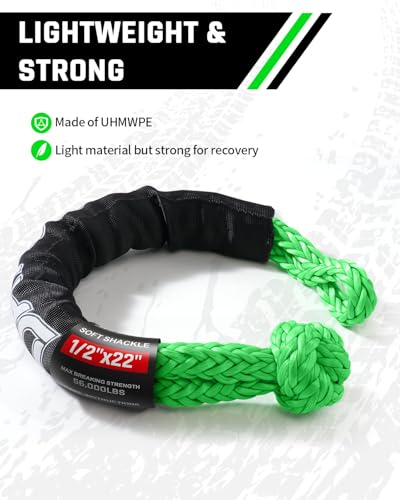 Image of DAYDOOR 56,000 LBS Soft Shackles, 1 /2 inch x 22 inch (2-Pack) Rope Shackles for Recovery, Winch Accessory for Jeep Wrangler, Bronco, 4Runner, Tacoma, ATV /UTV /Jeeps /SUVs, 4x4 Off-Road(Green)