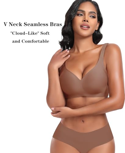 Image of DOCUMO Wireless Bras for Women No Underwire Seamless Push Up Bras with Support and Lift, V Neck Bralette with Bra Extender