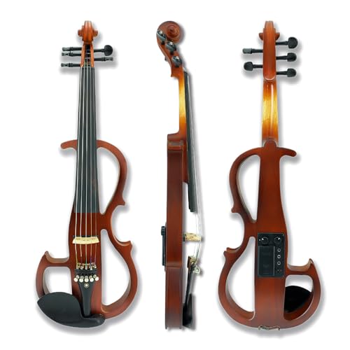 Image of Vetimobato Electric Violin 4 /4 Full Size Solid Wood Silent Violin Set for Adults Beginner Practice Electric Fiddle with Ebony Fittings Hard Case & Bow(5 String Rosewood color)