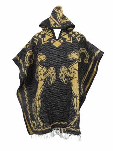 Leos Imports Unisex Mexican Poncho with Horses Design, 42 x 40 inches, Hooded, 100% Acrylic