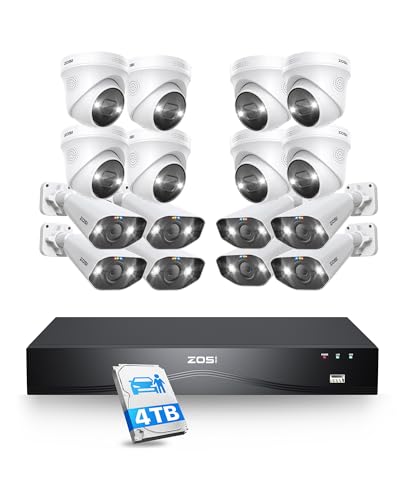 Image of ZOSI 4K 16CH PoE Security Camera System, 4TB HDD, 16x 8MP Bullet Dome Cam | Person Vehicle Detection, Two Way Audio, Color Night Vision, H.265+ 16 Channel 8MP Dual Bay NVR for 24 /7 Recording