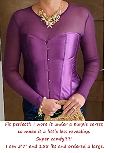 Avidlove Women Mesh Crop Top Long Sleeve See Through Shirt Sheer Blouse S-4Xl (S, Long Sleeve-Purple) #TOP2